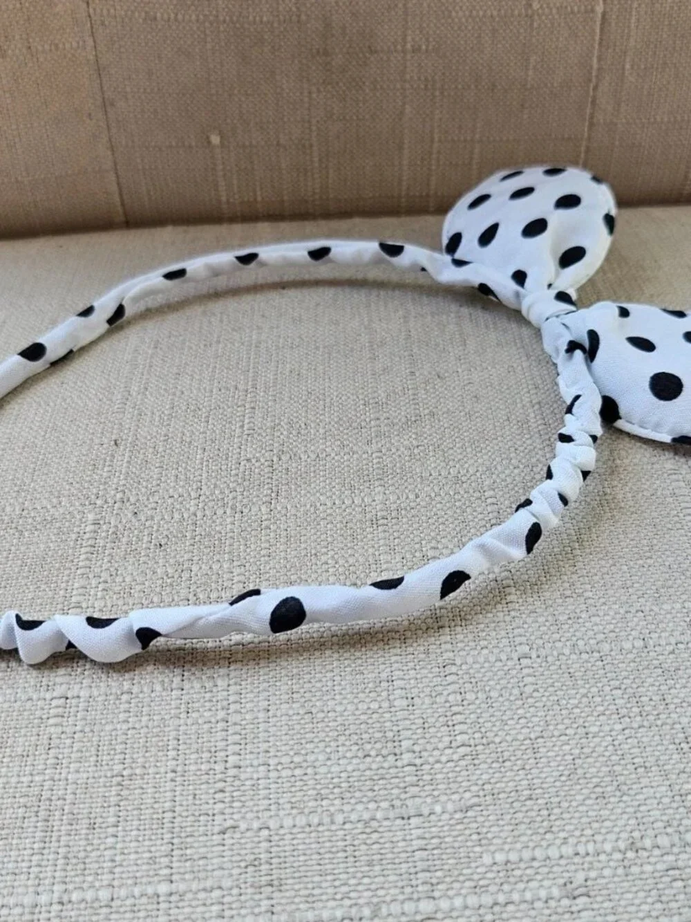 Girl Headband Black Polka Dots White Hair Catcher Bunny Ear Head Band